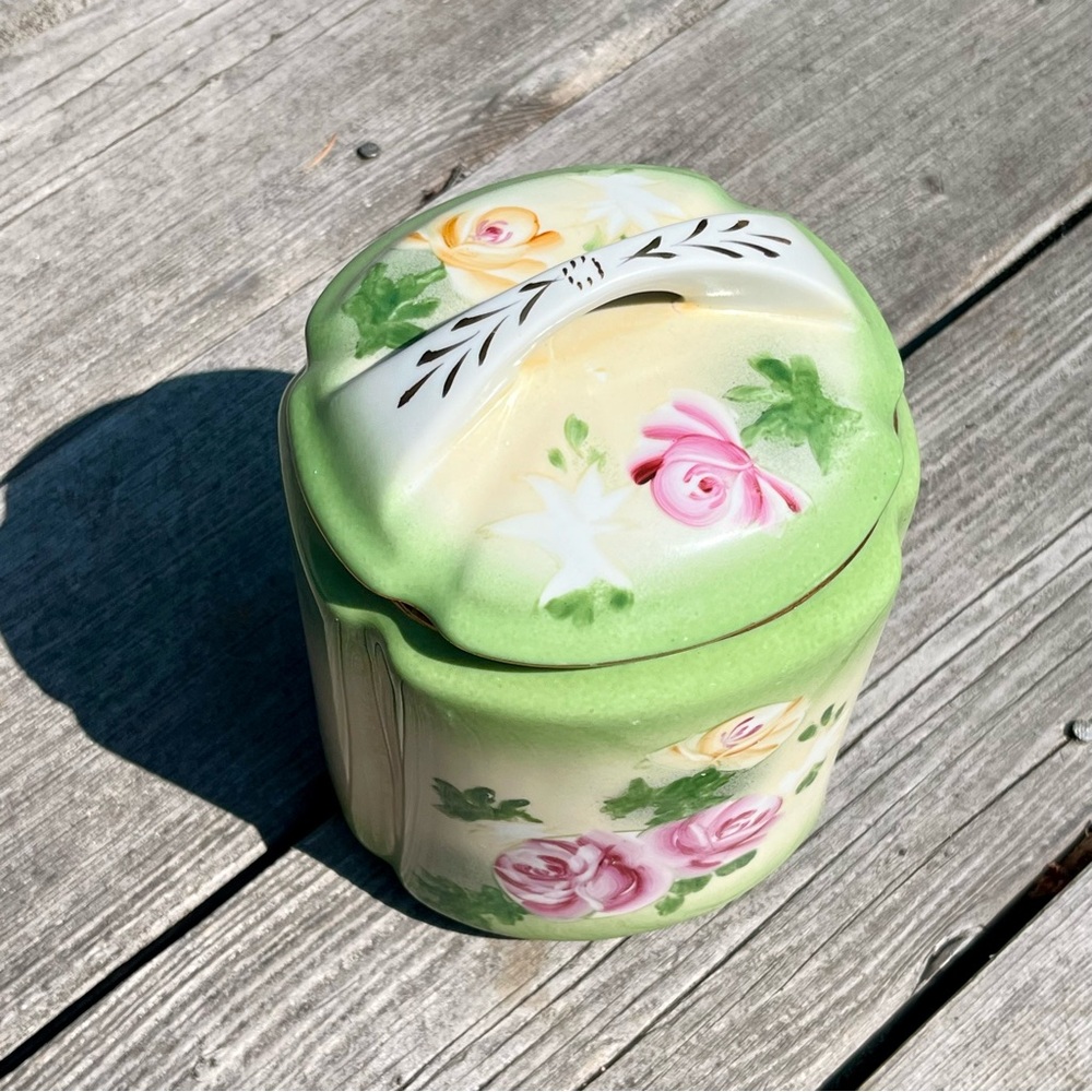 Vintage Limoges Hand Painted Floral China Lid Biscuit Cookie Jar Roses Canister - Picture 2 of 12